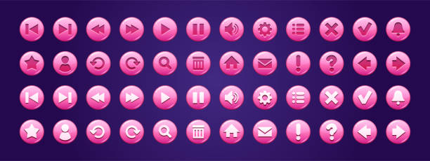 bildbanksillustrationer, clip art samt tecknat material och ikoner med glossy pink buttons with icons for website or game - computer delete