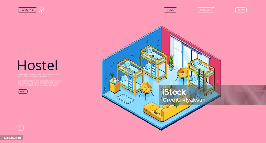 Hostel Vector Vector Banner Of Hostel Room With Bunks Stock Illustration - Download ...