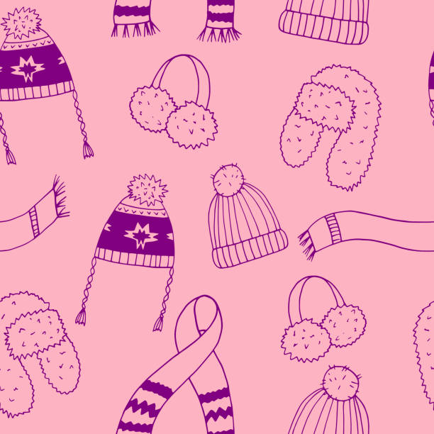 ilustrações, clipart, desenhos animados e ícones de chapéus e lenços padrão perfeito. rabisco desenhado à mão. vetor, escandinavo, nórdico, minimalismo, monocromático. têxteis, papel de embrulho. inverno roupas quentes de malha. - wool scarf backgrounds knitting