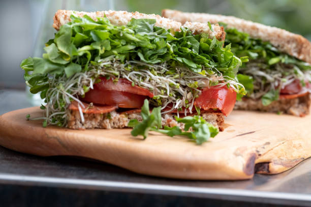 istock Vegan Bacon and Vegetable Sandwich on Multi-Grain Bread 1387206690