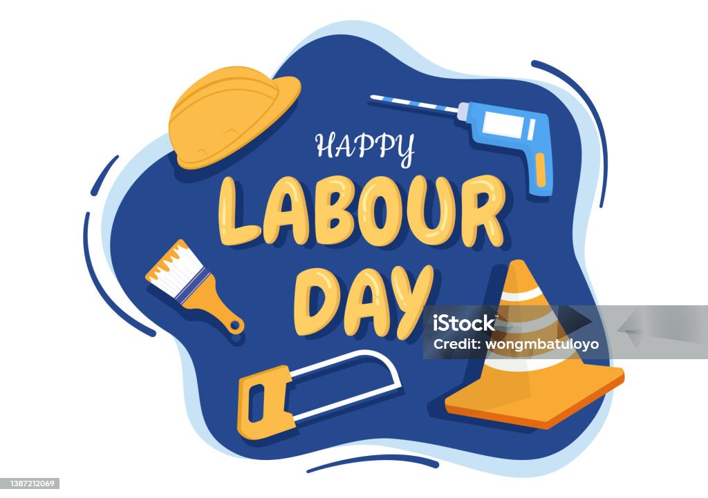 Happy Labor Day from People of Various Professions, Different Background and Thanks to Your Hard Work in Flat Cartoon Illustration for Poster - 免版稅幸福圖庫向量圖形