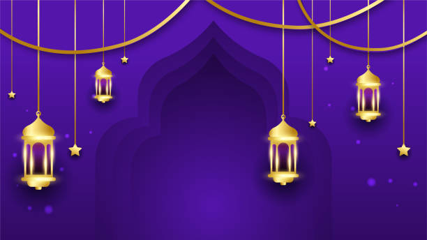 istock Beautiful ramadan kareem blue and gold banner design. Realistic 3D Ramadan Kareem background. Blue gold moon and abstract luxury islamic elements background 1387216188