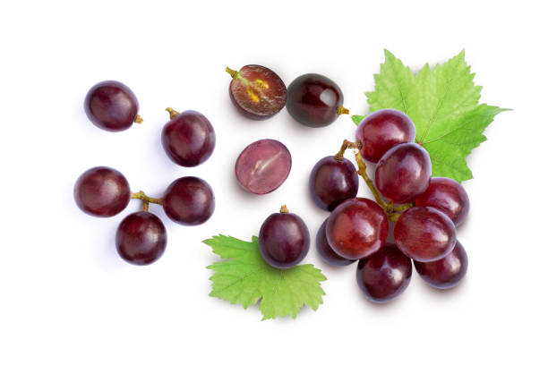 istock Red grapes with green leaves 1387217452