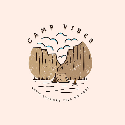 Outdoor Camping Logo Vector Illustration Design. Summer Camp at Canyon Illustration Design. Camping Illustration Vector Design.