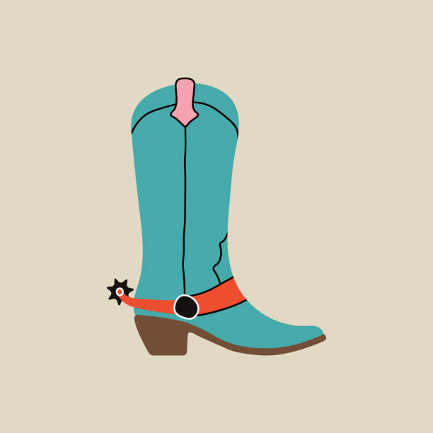 kuvapankkikuvitukset aiheesta villin lännen elementti moderniin tyyliin tasainen, linjatyyliin. käsin piirretty vektorikuva vanhasta länsimaisesta cowboy-kengän muotityylistä, sarjakuvasuunnittelusta. cowboy-laastari, virkamerkki, tunnus. - kannus