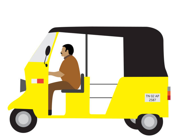 Indian Auto rickshaw with Driver Vector illustration Yellow color Auto rickshaw vector illustration , a primary transport vehicle in Tamil nadu India chennai india city stock illustrations
