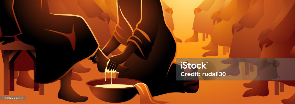 Jesus washing apostles feet Biblical vector illustration series, Jesus washing apostles feet Jesus Christ stock vector