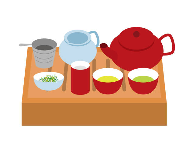ilustrações, clipart, desenhos animados e ícones de conjunto de chá chinês - tea cup tea green tea chinese tea