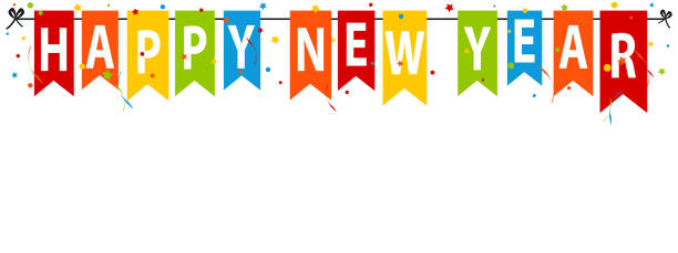 istock Colorful Party Flags Happy New Year - Vector Illustration With Confetti And Streamers 1387227908