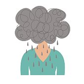 istock A woman with a rain cloud for a head. 1387228491