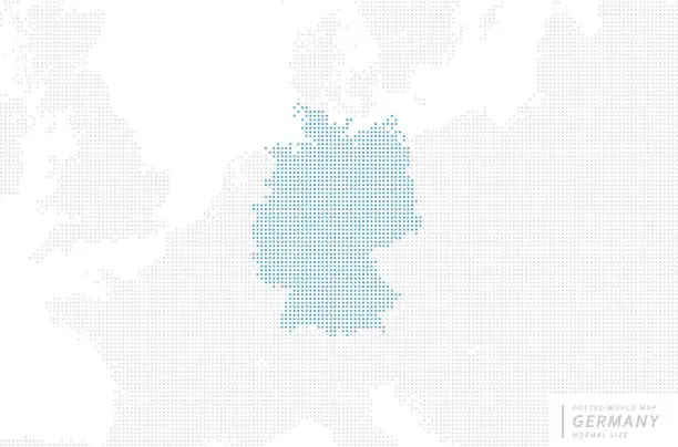 Vector illustration of A blue dot map centered on Germany.