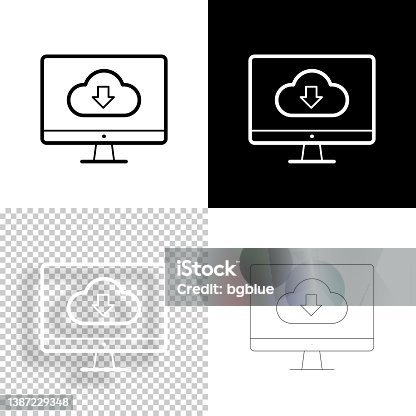 istock Cloud download to desktop computer. Icon for design. Blank, white and black backgrounds - Line icon 1387229348