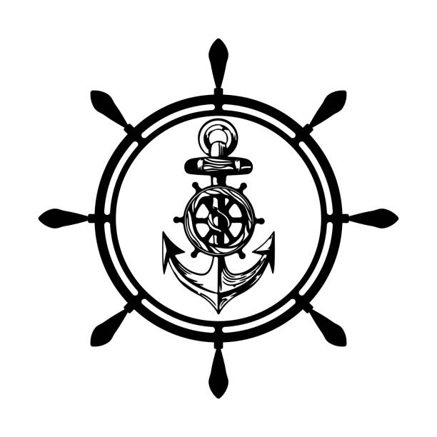 steering ship anchor vector icon of maritime illustration template design - demir zincir stock illustrations