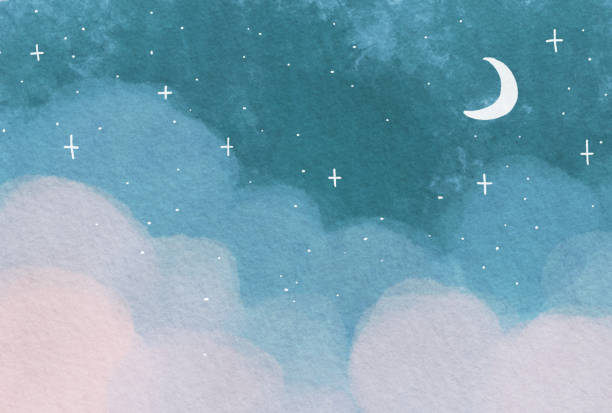 красивая акварельная иллюстрация фона ночного неба - painted image night abstract backgrounds stock illustrations