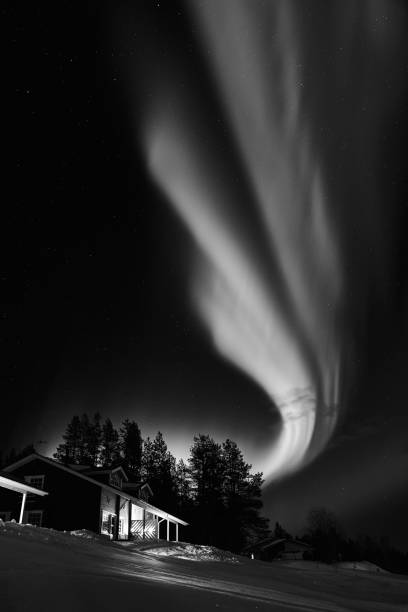 Northern Lights over Muonio, Finland (black and white)