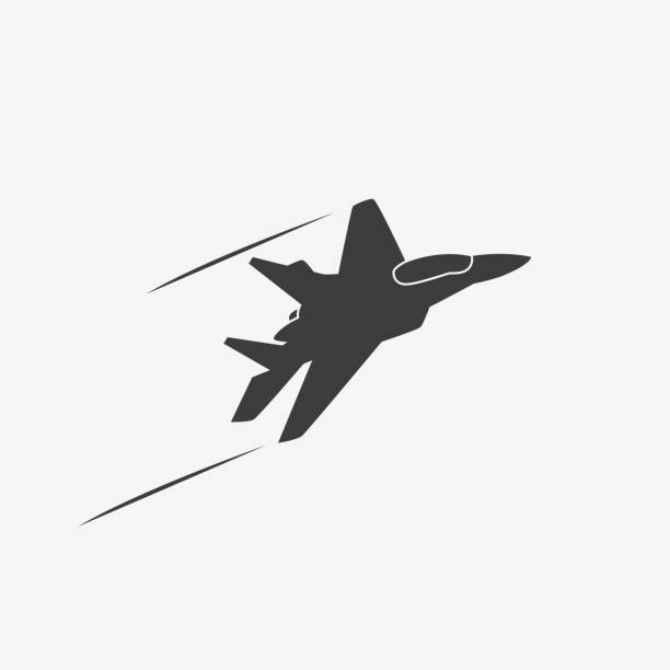 戦闘機航空機フラットデザインアイコン - military pilot fighter plane air force点のイラスト素材／クリップアート素材／マンガ素材／アイコン素材