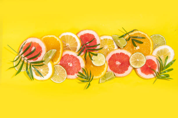 istock Colorful flatlay of citrus fruit slices 1387241684