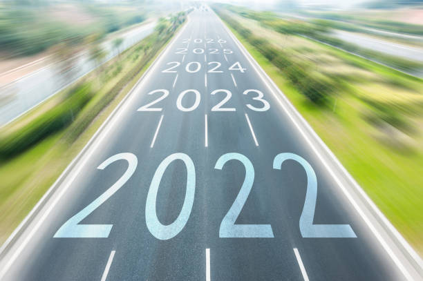 istock Number of 2022 to 2026 on empty straight asphalt road 1387242563