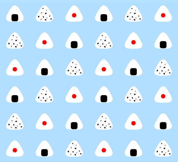 ilustrações de stock, clip art, desenhos animados e ícones de japanese cute triangle rice ball vector seamless pattern - sesame seed cereal plant backgrounds