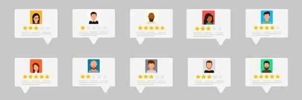 Vector illustration of Application rating, user reviews  set icons. Vector illustration in flat design