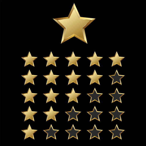 istock Collection of glossy gold star rating award success rate 1387244783