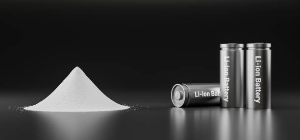 Pile of lithium-rich salt material from deposits for Li-Ion battery manufacturing in EV industry, Lithium hexafluorophosphate extract from rechargeable energy cell in recycling process 3D illustration pila de material salino rico en litio de depósitos para la fabricación de baterías de iones de litio en la industria de vehículos eléctricos, extracto de hexafluorofosfato de litio de celda de energía recargable en proceso de reciclaje ilustración 3