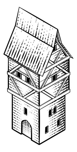 ilustraciones, imágenes clip art, dibujos animados e iconos de stock de mapa de construcción medieval icono ilustración vintage - tudor style house residential structure cottage