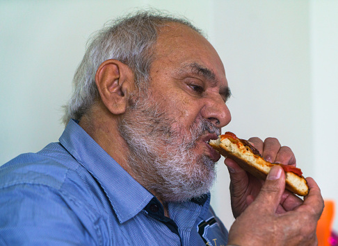 Eating, Senior Men, Pizza, Food, Retirement