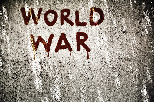 WORLD WAR painted on a wall.