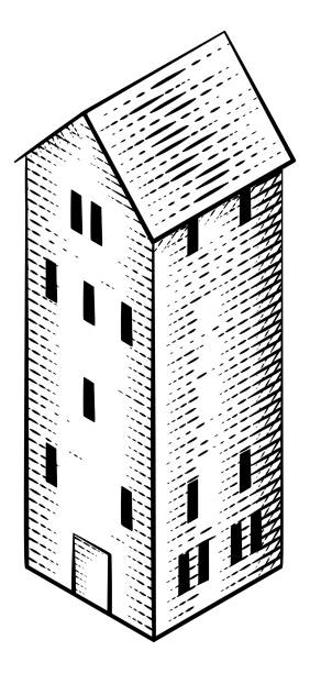ilustraciones, imágenes clip art, dibujos animados e iconos de stock de mapa de construcción medieval icono ilustración vintage - tudor style house residential structure cottage