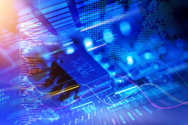 istock Digitally Generated Crypto Currency and Exchange Stock Chart over Electronic Circuit Board for Finance and Economy Based Computer Software and Coding Display with World Map 1387248747