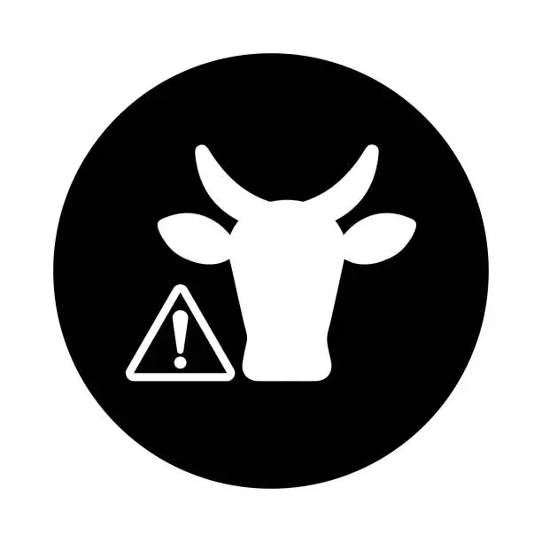 Vector illustration of Agriculture, alert, cow warning icon. Black vector graphics.