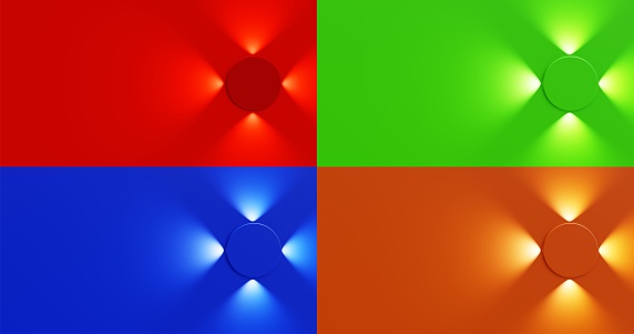 Empty red green blue orange corner. Abstract studio background for product presentation. 3d room with shadows of window.  space concept