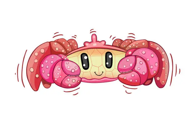 Vector illustration of Cute Cartoon Crab Vector Illustration, Animal Mascot Character