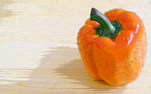 istock Orange bell pepper with water droplets on the wooden backdrop 1387250201