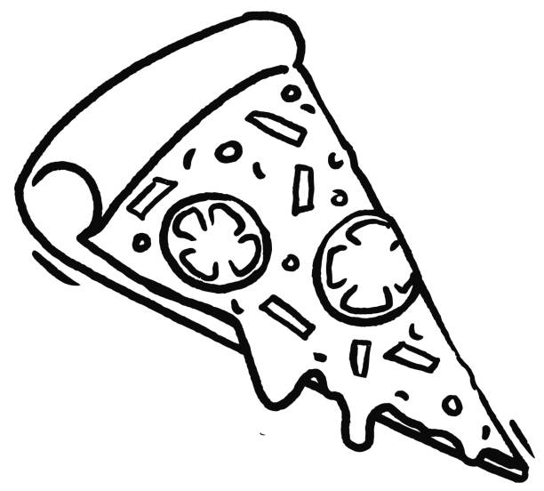 Pizza sketch slice with melted cheese Pizza sketch slice with melted cheese. Hand drawn doodle. Cartoon Vector illustration pizza slice stock illustrations