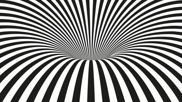 abstract hypnotic worm-hole tunnel. black and white optical illusion - göz yanılması stock illustrations