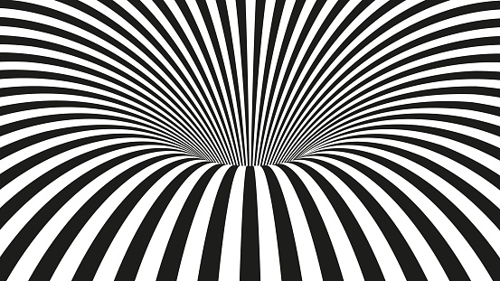 Abstract Hypnotic Worm-Hole Tunnel. Black and White Optical Illusion. Vector illustration
