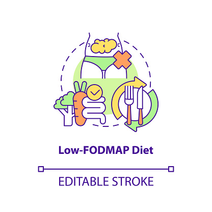 Low FODMAP diet concept icon. Carbohydrates restricted. Trendy diets abstract idea thin line illustration. Isolated outline drawing. Editable stroke. Arial, Myriad Pro-Bold fonts used