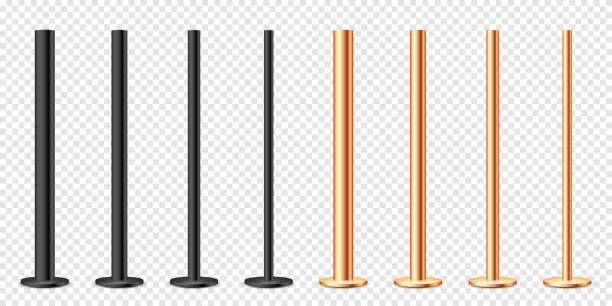 istock Realistic metal poles collection isolated on transparent background. Glossy bronze and steel pipes of various diameters. Billboard or advertising banner mount, holder. Vector illustration 1387259420