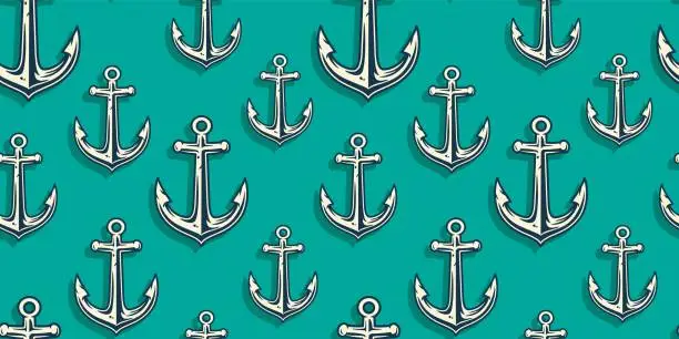 Vector illustration of Pattern wallpaper with old ocean nautical anchor