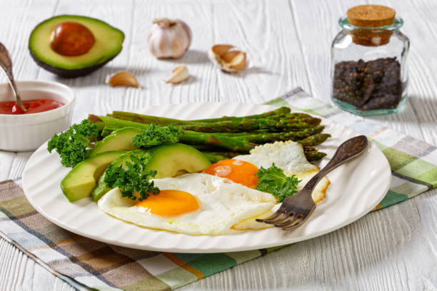 istock roast asparagus, ripe avocado and fried eggs 1387260419