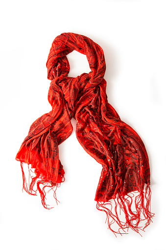 Fashionable red scarf isolated on white background