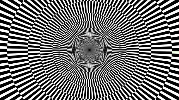 둥근 착시. 블랙 과 화이트 줄무늬 최면 수평 배경. - illusion spiral black white stock illustrations