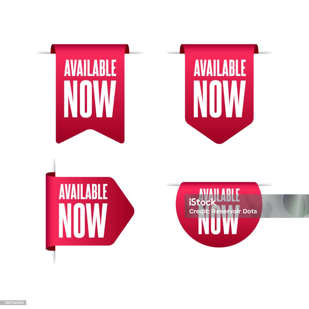 Available Now Shopping Vector Labels Set Stock Illustration - Download ...