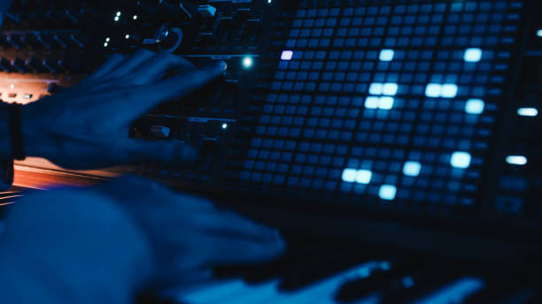 istock Close up of music synthesizer at work 1387263936