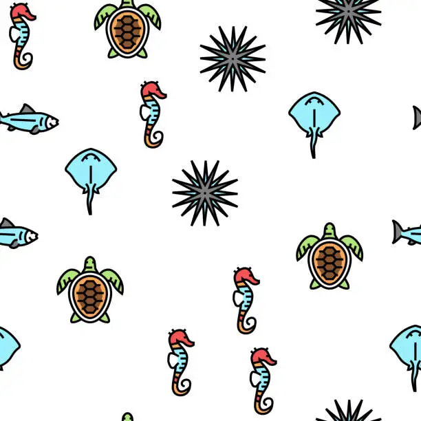 Vector illustration of Ocean Underwater Life Vector Seamless Pattern