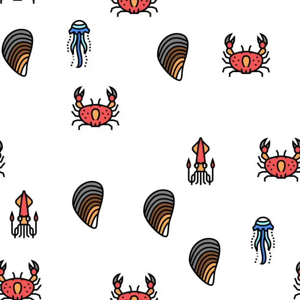 Vector illustration of Ocean Underwater Life Vector Seamless Pattern