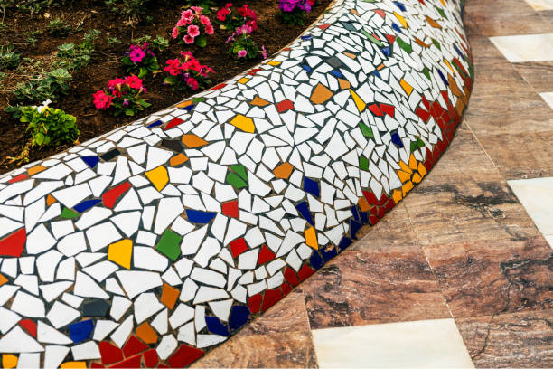 trencadis - broken tile mosaics in the park. Spain