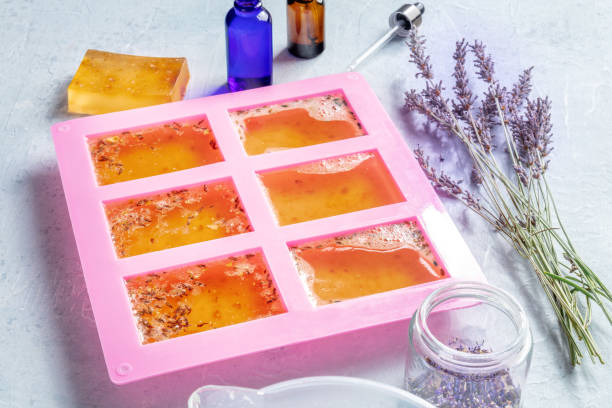 istock Handmade soap. Diy glycerin base with natural additives solidifies 1387267125